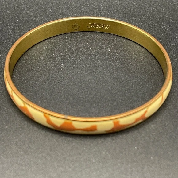 Vintage J.Crew Cream & Orange Enamel Bangle Bracelet - Gold-Tone - RARE! 🦒 💛 - Picture 4 of 6